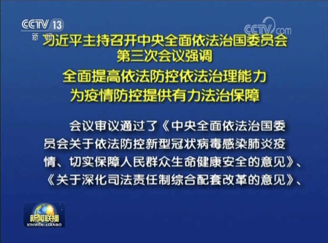 习近平主持召开中央全面依法治国委员会第三次会议强调  全面提高依法防控 依法治理